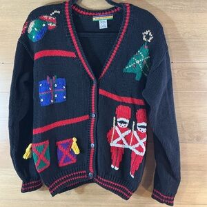 Vintage Small Petite Bryn Connelly Christmas Cardigan with shoulder pads